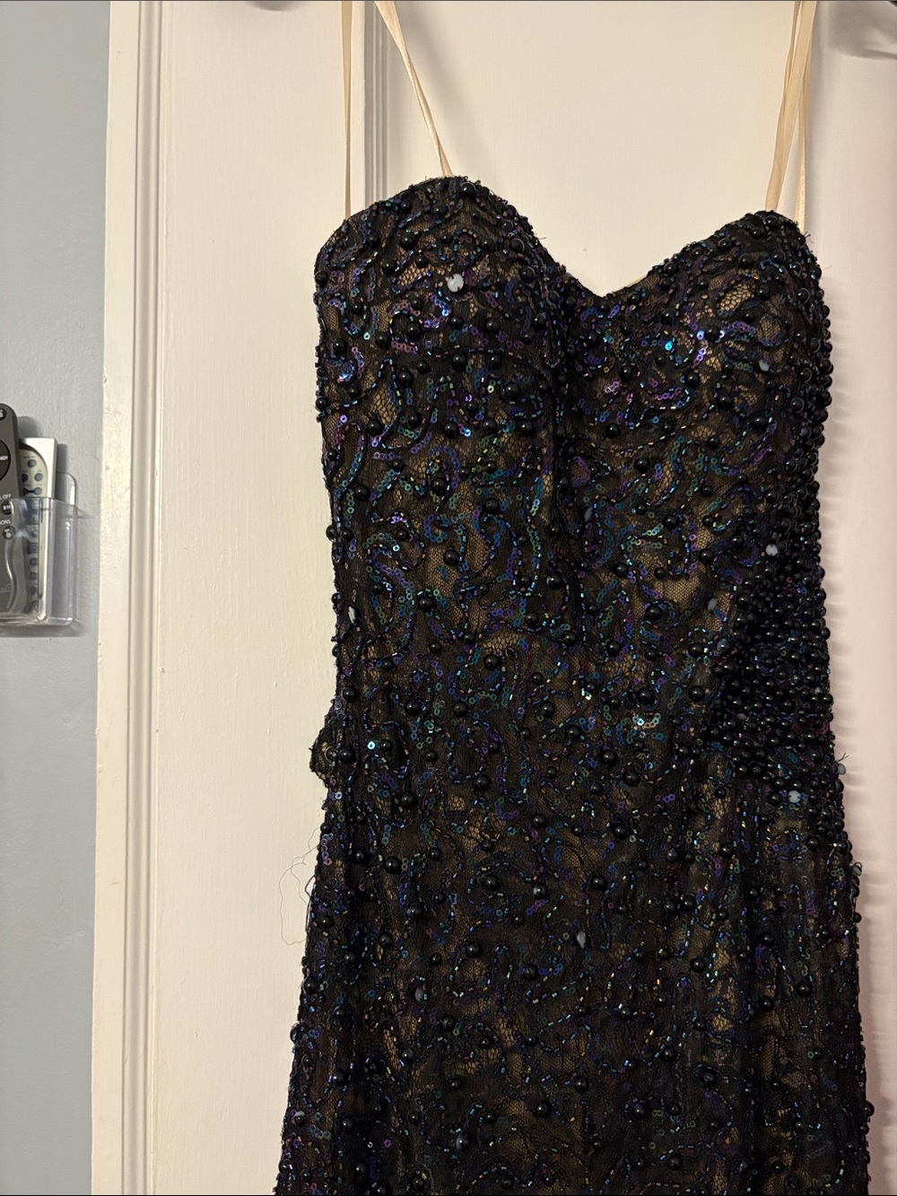 Strapless Black Beaded Evening Dress